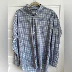 Peter Millar Men’s Blue and White Checkered Shirt Size Medium